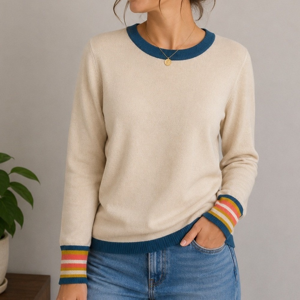 Tea N Rose Striped Cuff Sweater Small Soft Academia Preppy Retro Knit Top